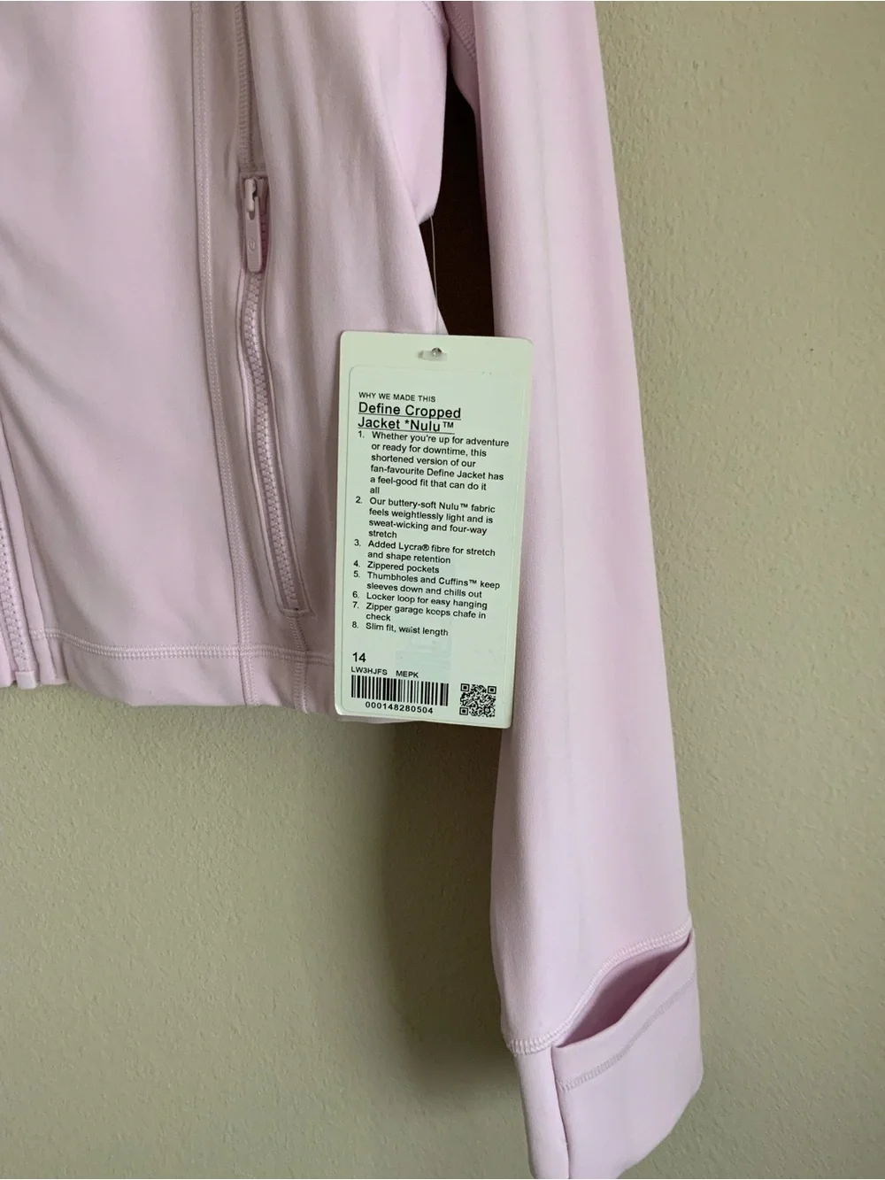 Brand New lululemon Define Crop Jacket - Meadowsweet Pink Size 14